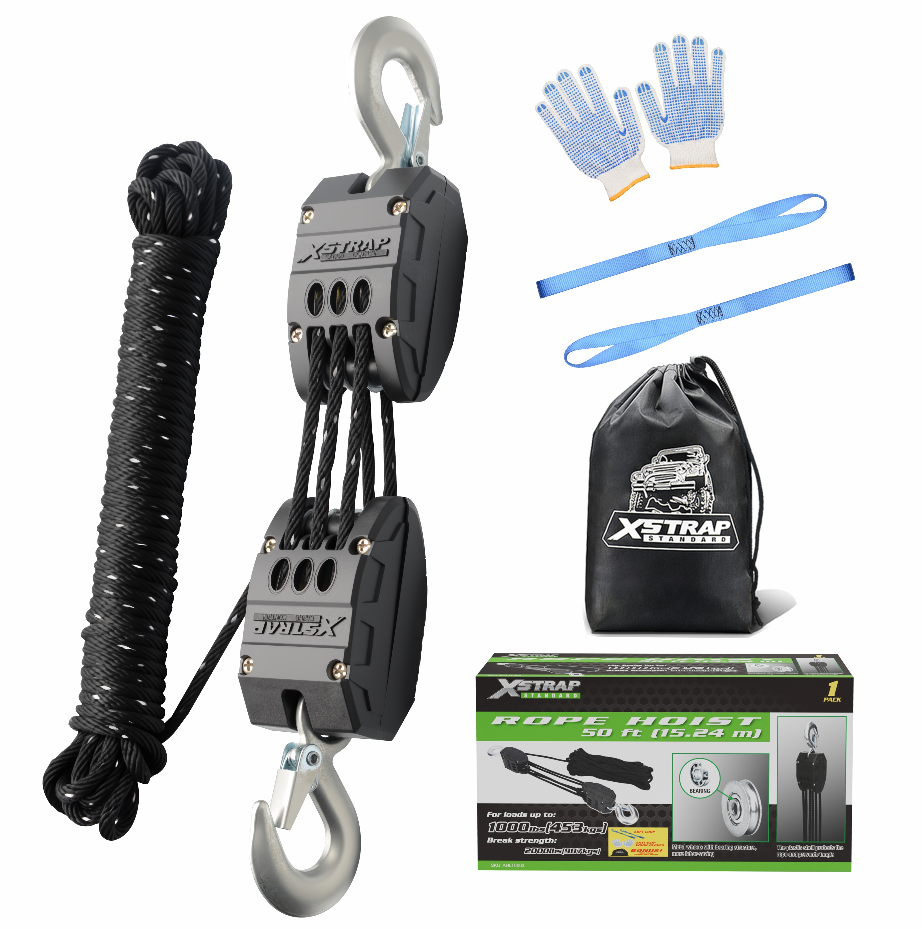 XSTRAP AHLT0003-sistem takal angkat tali hitam reflektif 1000LB