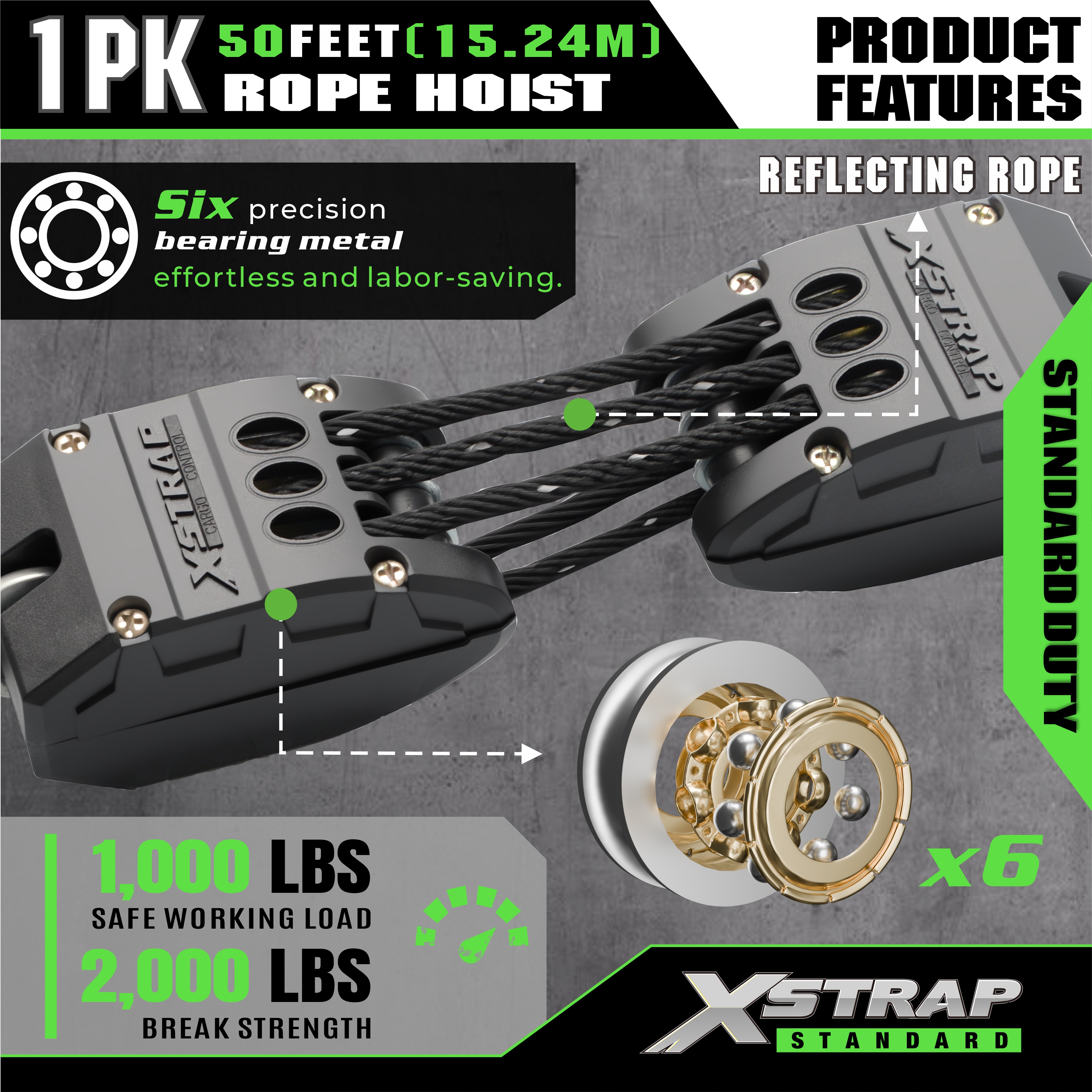 XSTRAP AHLT0003-sistem takal angkat tali hitam reflektif 1000LB