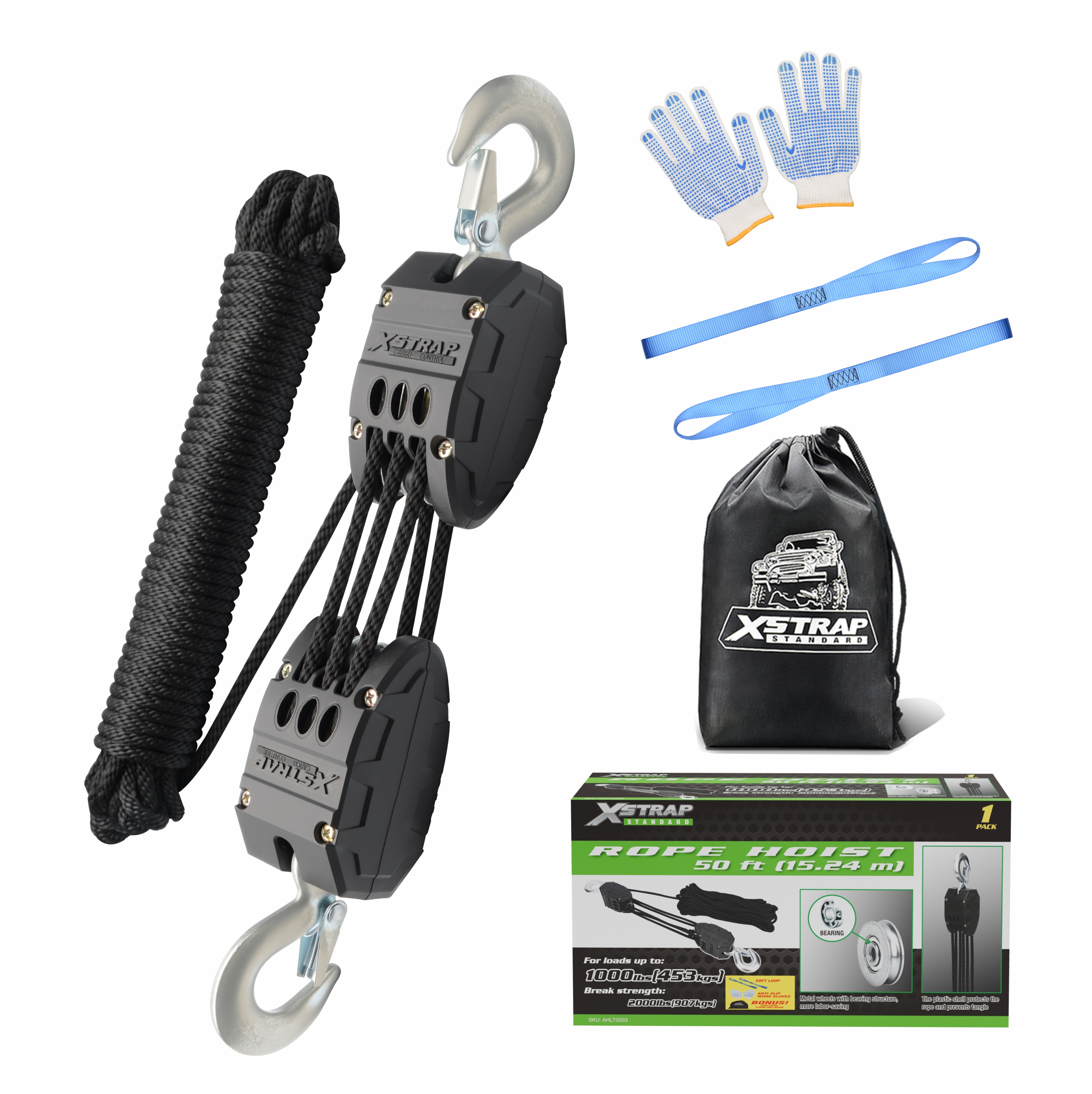 XSTRAP AHLT0003 Sistem Takal Hoist Tali Hitam 1000LB