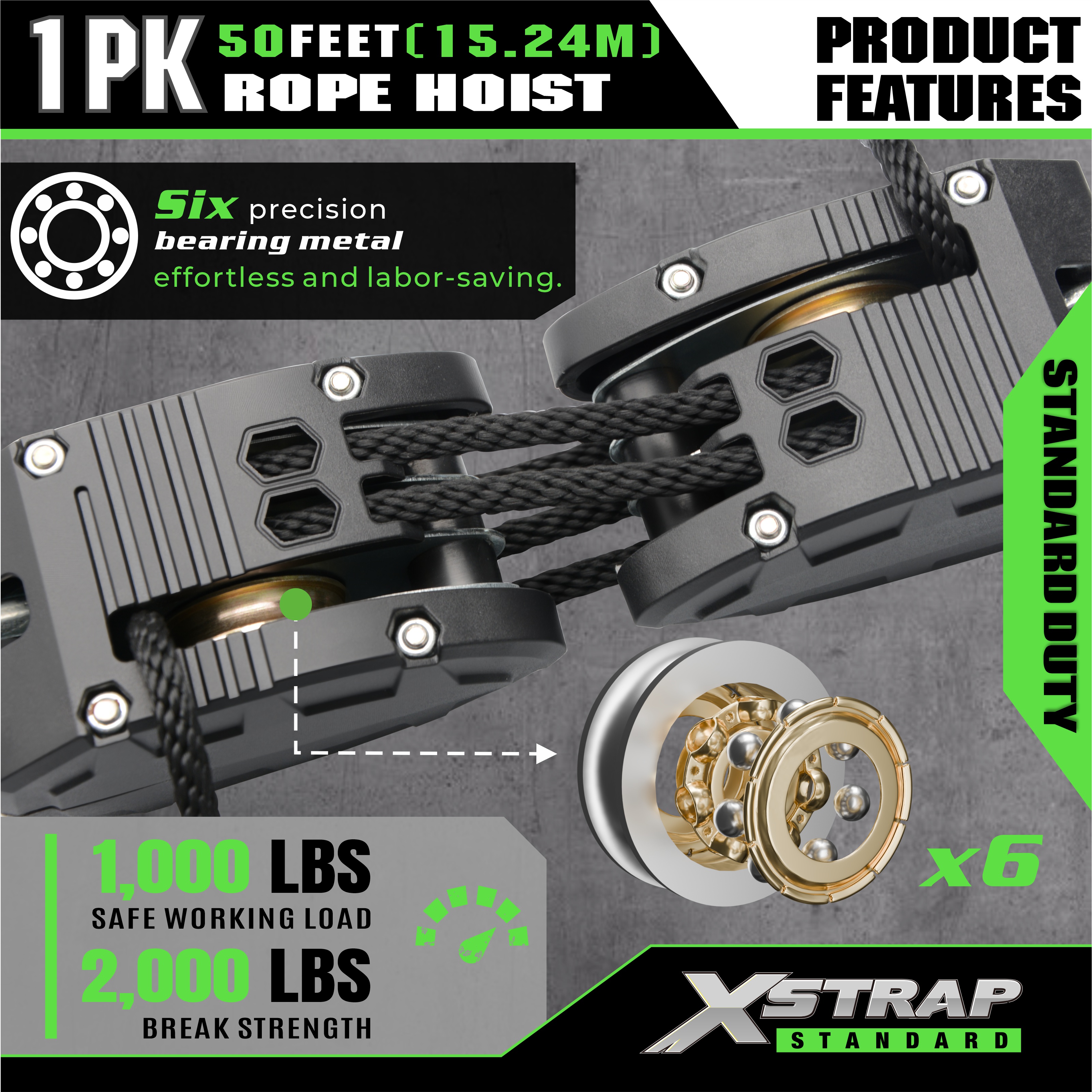 XSTRAP AHLT0003 Sistem Takal Hoist Tali Hitam 1000LB