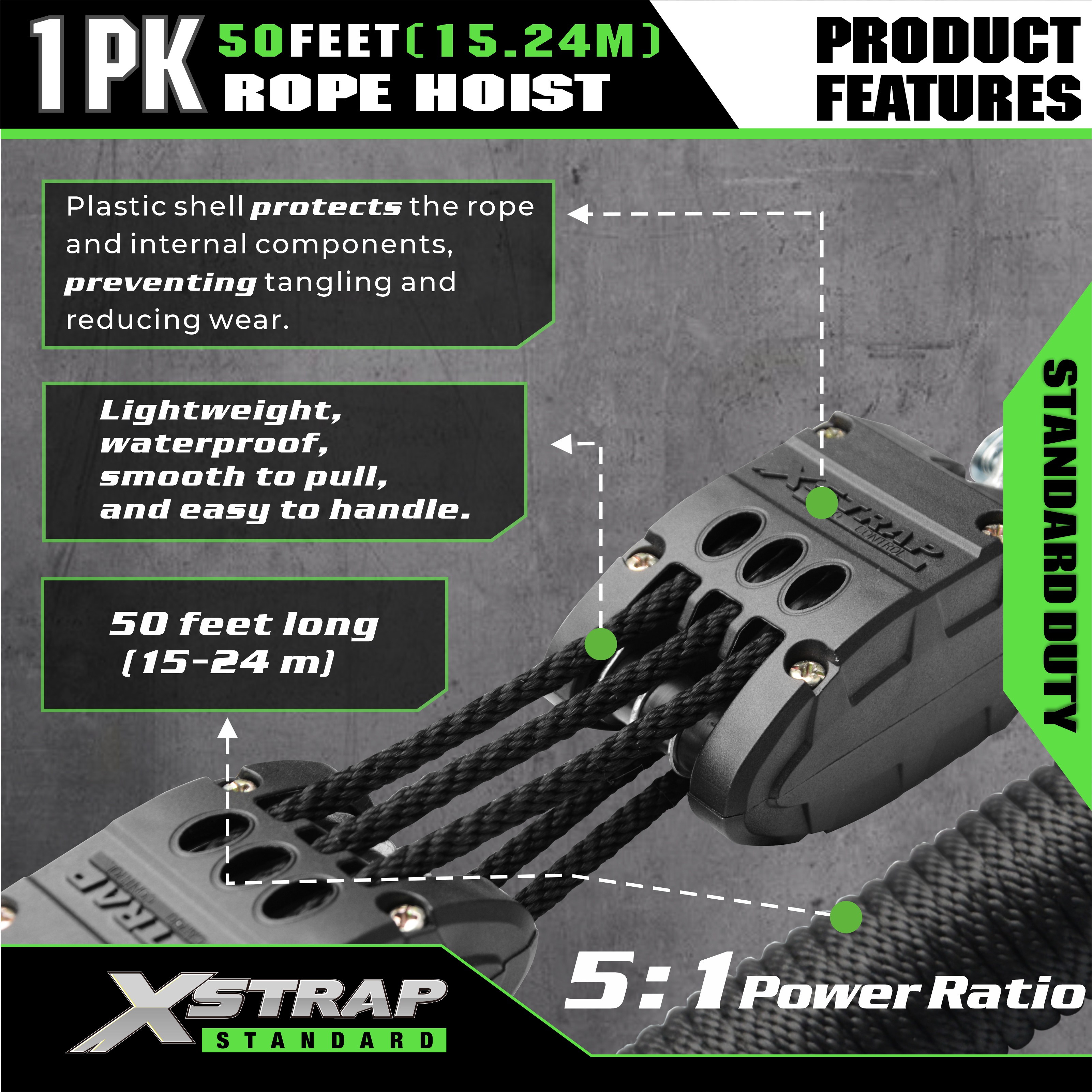 XSTRAP AHLT0003 Sistem Takal Hoist Tali Hitam 1000LB