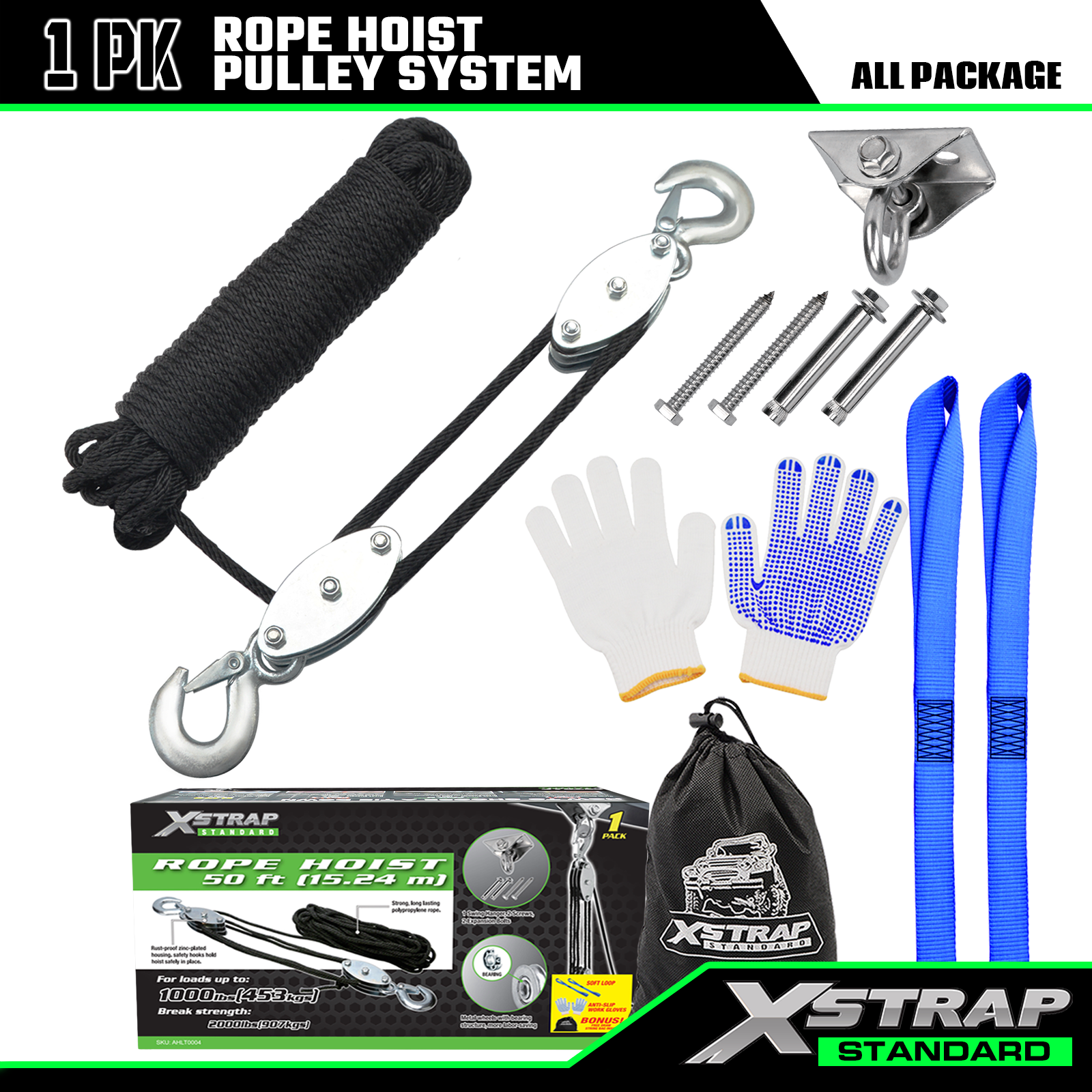 Xstrap AHLT0004 Sistem Takal Pengangkat Tali 50 Kaki 1000LB