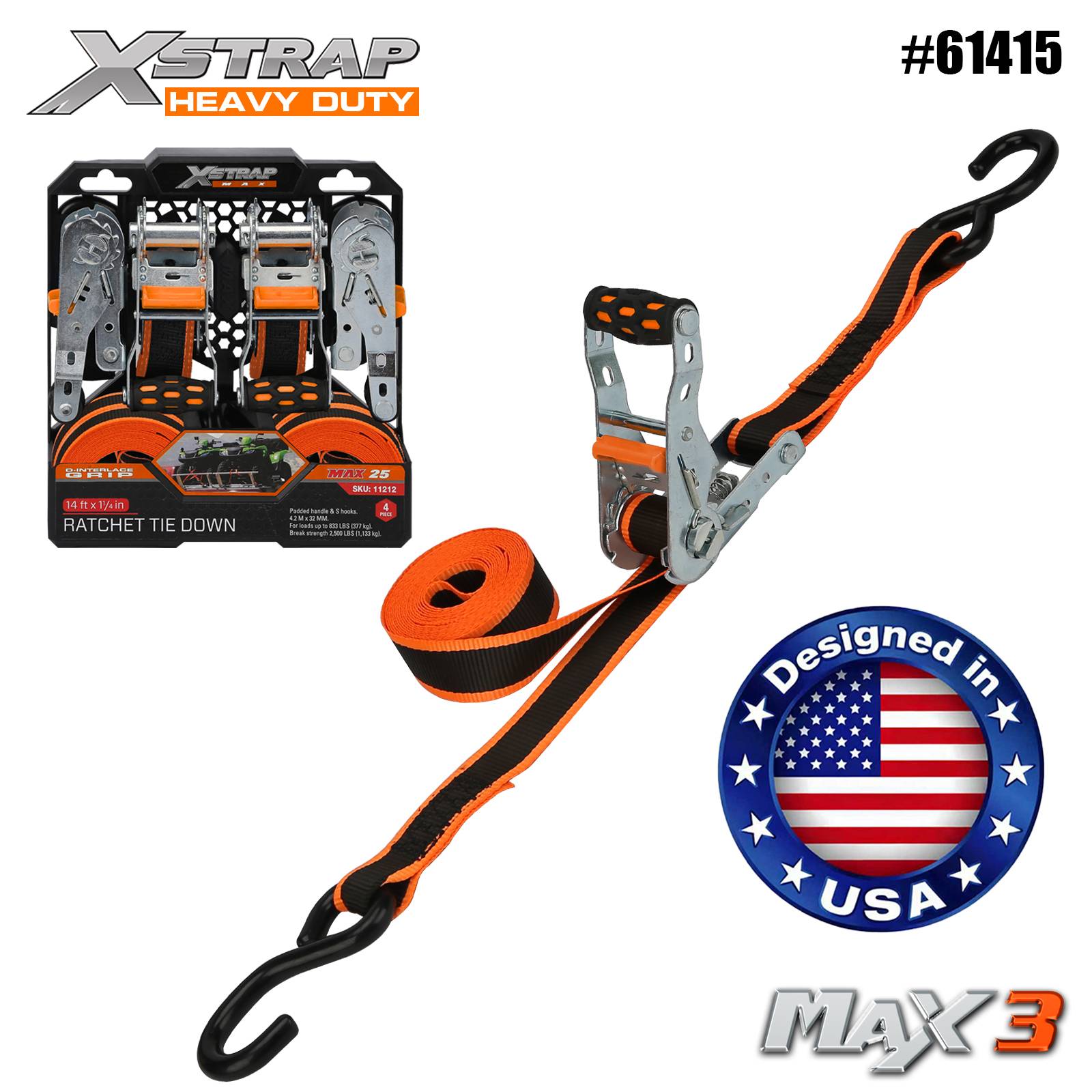 Xstrap 61415 1-1/4” x 14’ 4PK Ratchet Tie Down 1000lb SWL