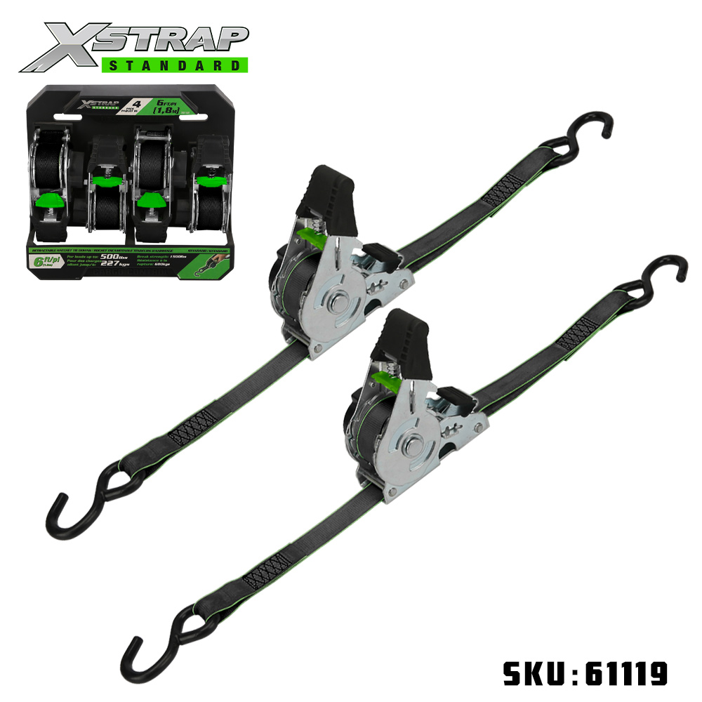 Xstrap 61119 1” x 10’ 2PK Tali Ratchet Boleh Tarik Ke Bawah dengan Cangkuk S 500lb SWL