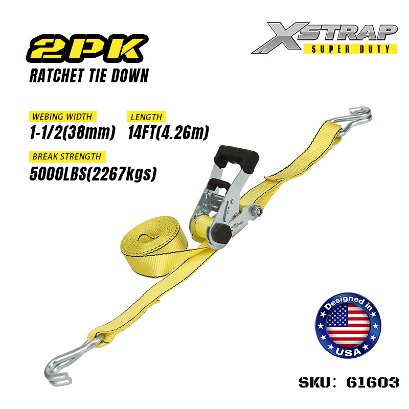 Xstrap 61603 1-1/2” x 14’ 2PK T Pemegang Ikat Ratchet Ke Bawah 1667lb SWL