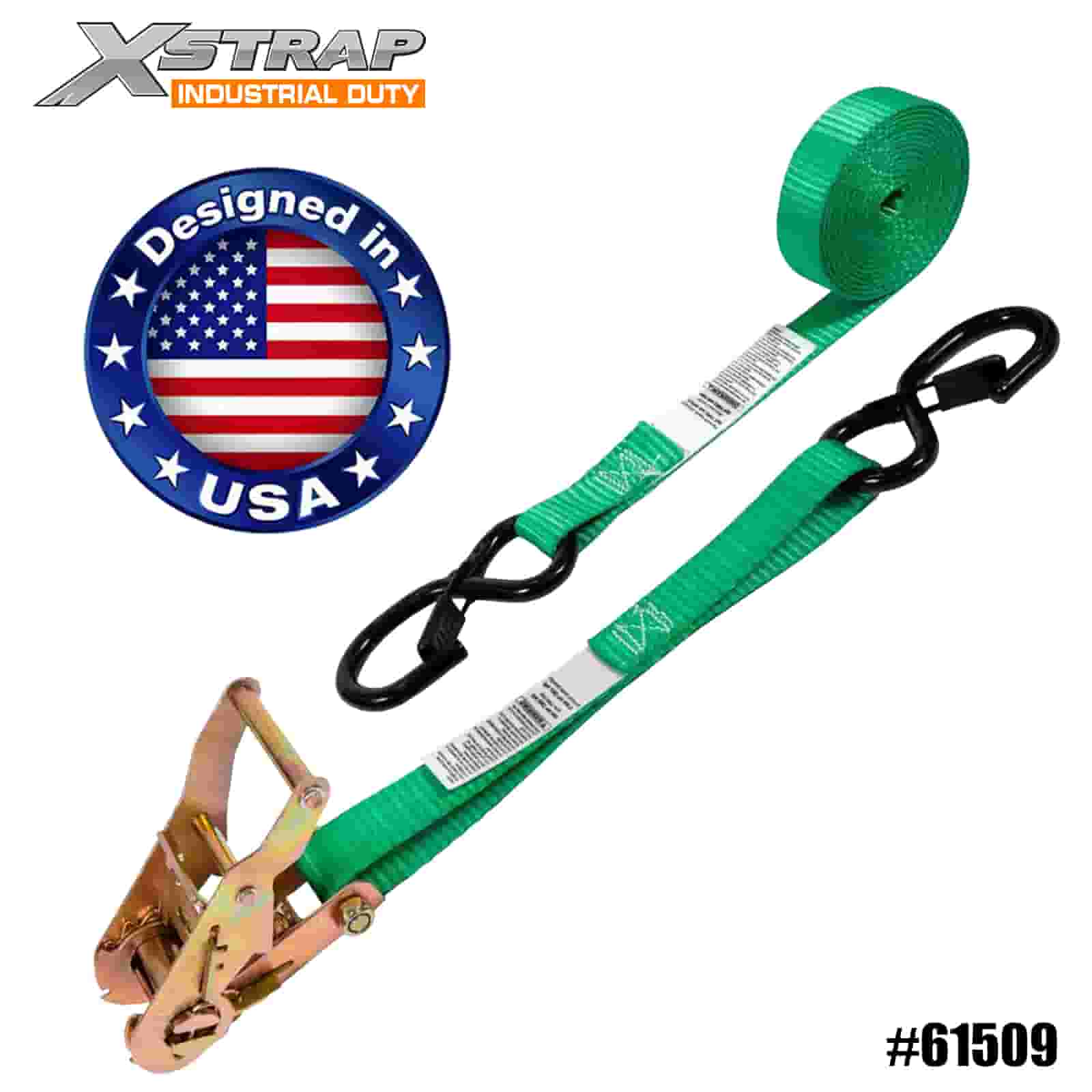 Xstrap 61509 1” x 15’ Tali Ratchet 4PK dengan Cangkuk S Keselamatan 400lb SWL