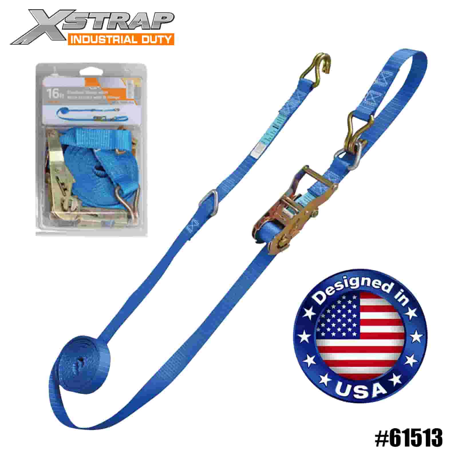 Xstrap 61513 Tali Ratchet 1” x 16’ 4PK dengan Gelang D dan Cangkuk Wayar 1000lb SWL