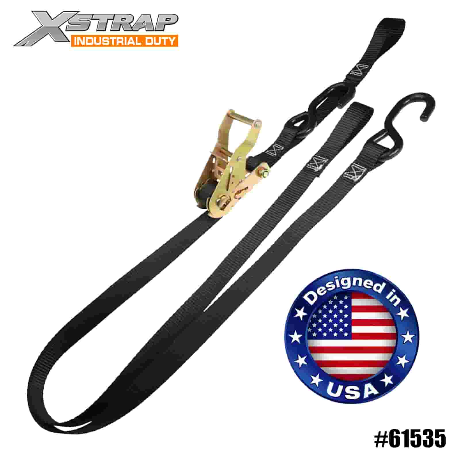 Xstrap 61535 1” x 7’ Tali Ratchet Motosikal 4PK dengan Tali Hendal & Cangkuk S 833lb SWL