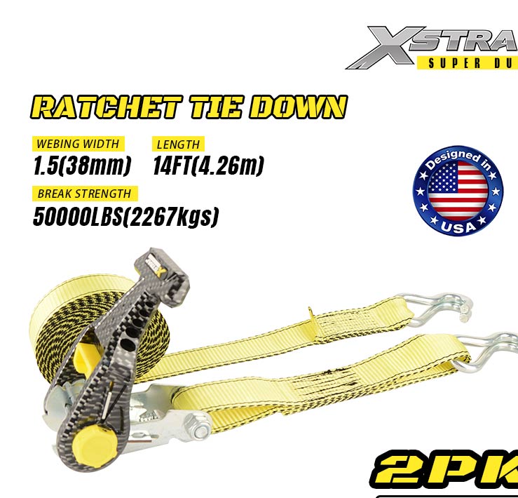 Xstrap 61620 2PK 1-1/2” x 14’ Ratcet Tie Down dengan Cangkuk J Berganda 1667lb SWL