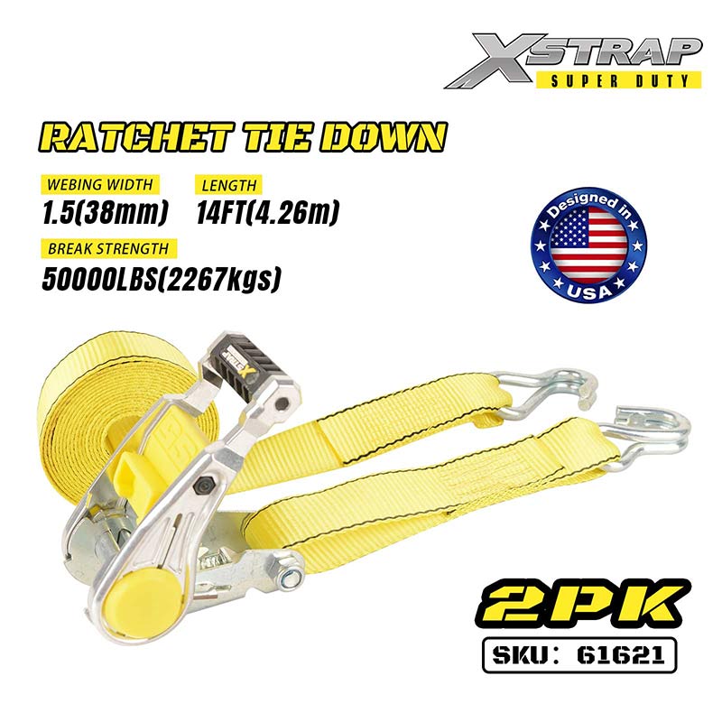 Xstrap 61621 2PK 1-1/2” x 14’ Ratcet Tie Down dengan Cangkuk J Berganda 1667lb SWL