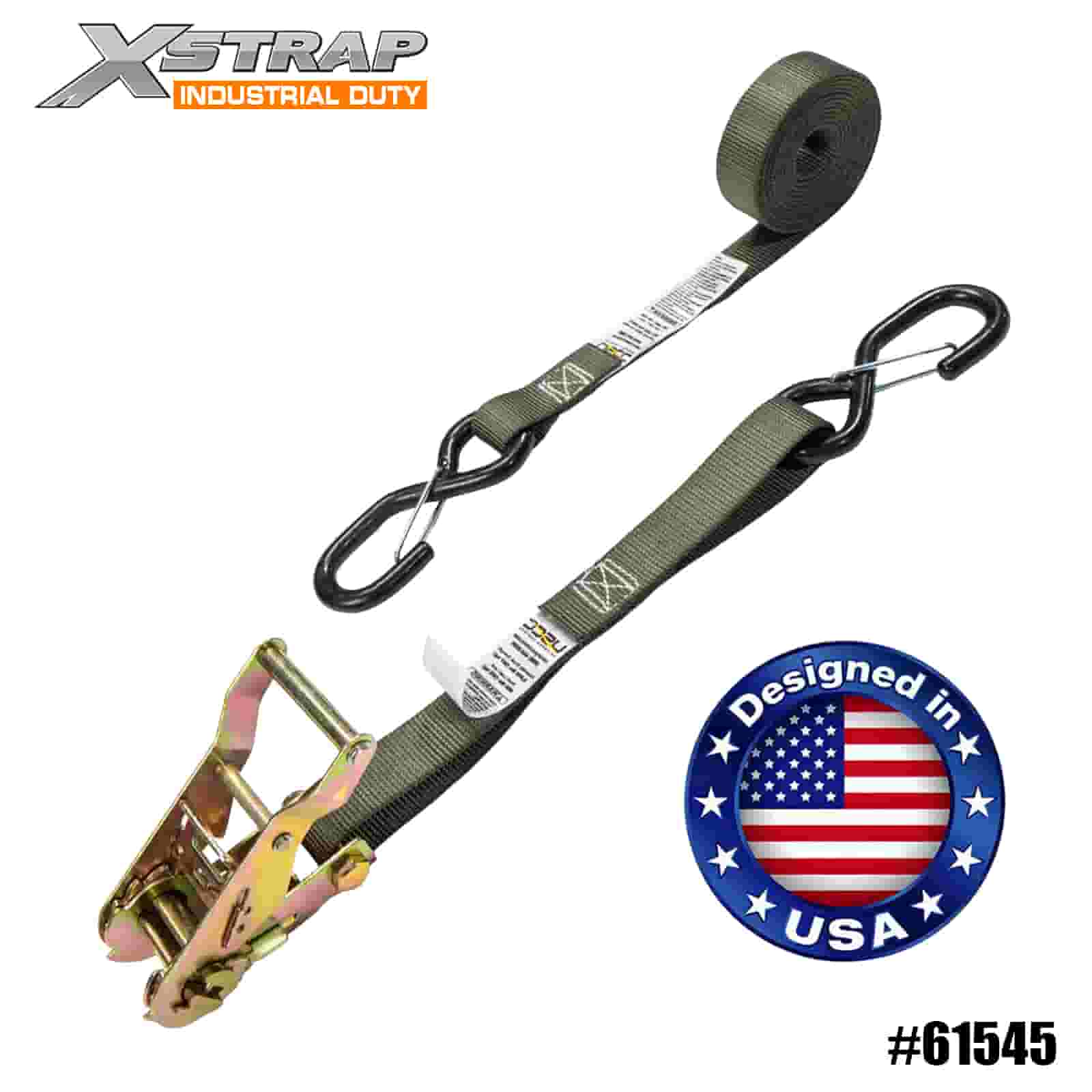 Xstrap 61545 4PK 1” x 8’ Tali Ratchet dengan Cangkuk Keselamatan Bersalut Vinil S 833lb SWL