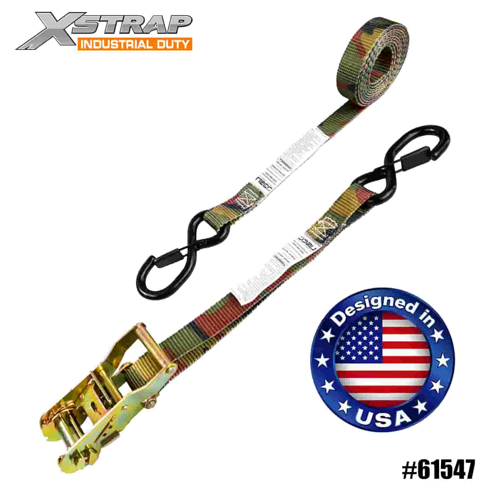 Xstrap 61547 1” x 8’ 4PK Camo Tree Stand Ratchet Strap dengan Cangkuk Keselamatan Bersalut Vinil S 400lb