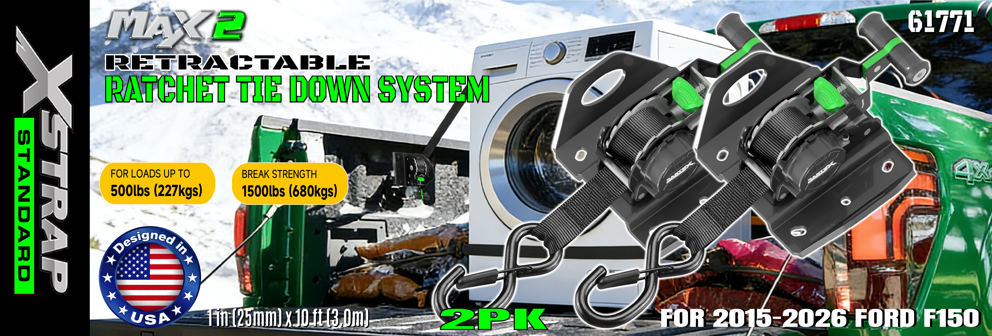 Xstrap 61771 Tali Ratchet Boleh Tarik Sesuai untuk Aksesori Kereta F150 500LB SWL