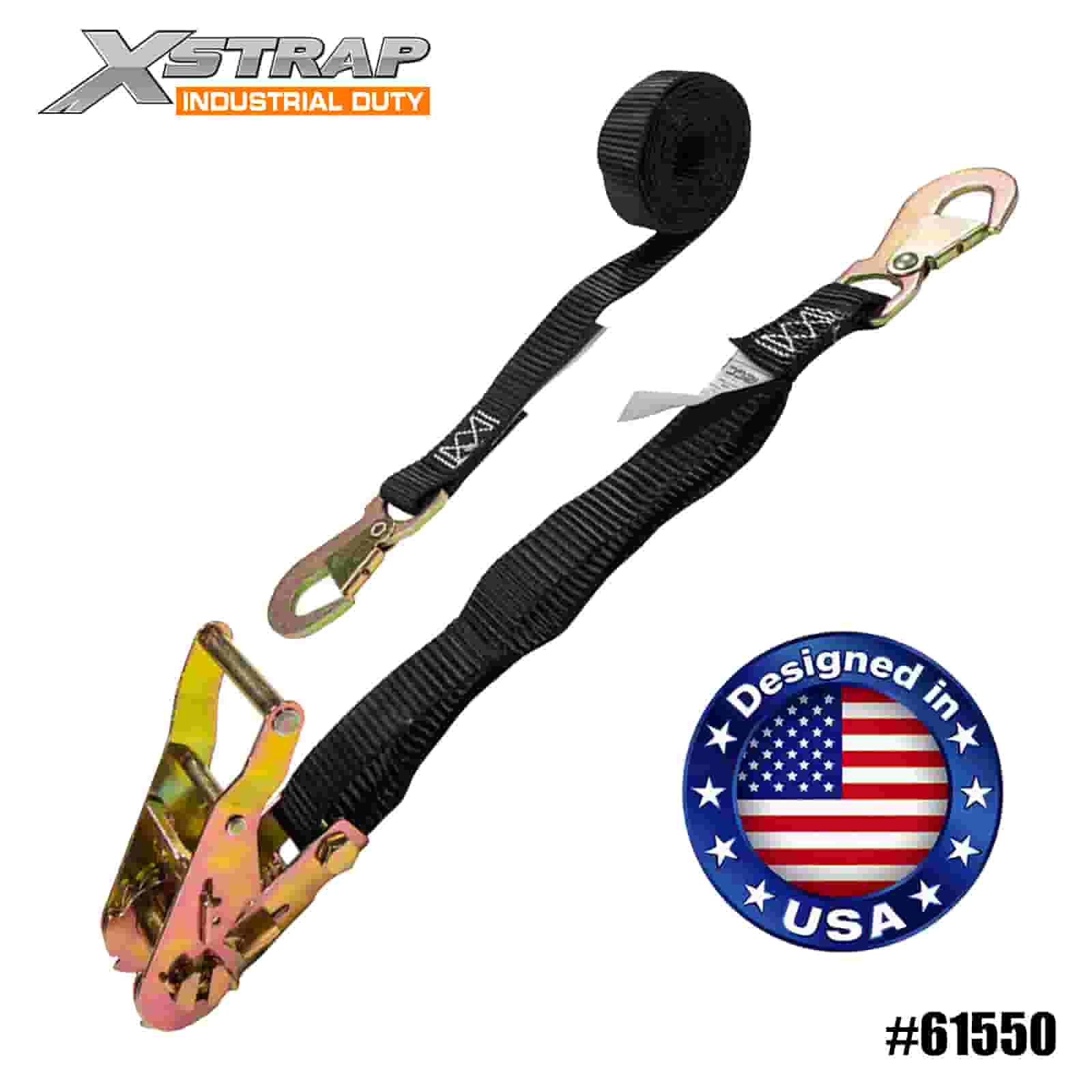 Xstrap 61550 1” x 15’ Tali Ratchet ATV & AUV dengan Cangkuk Snap Rata 1000lb SWL