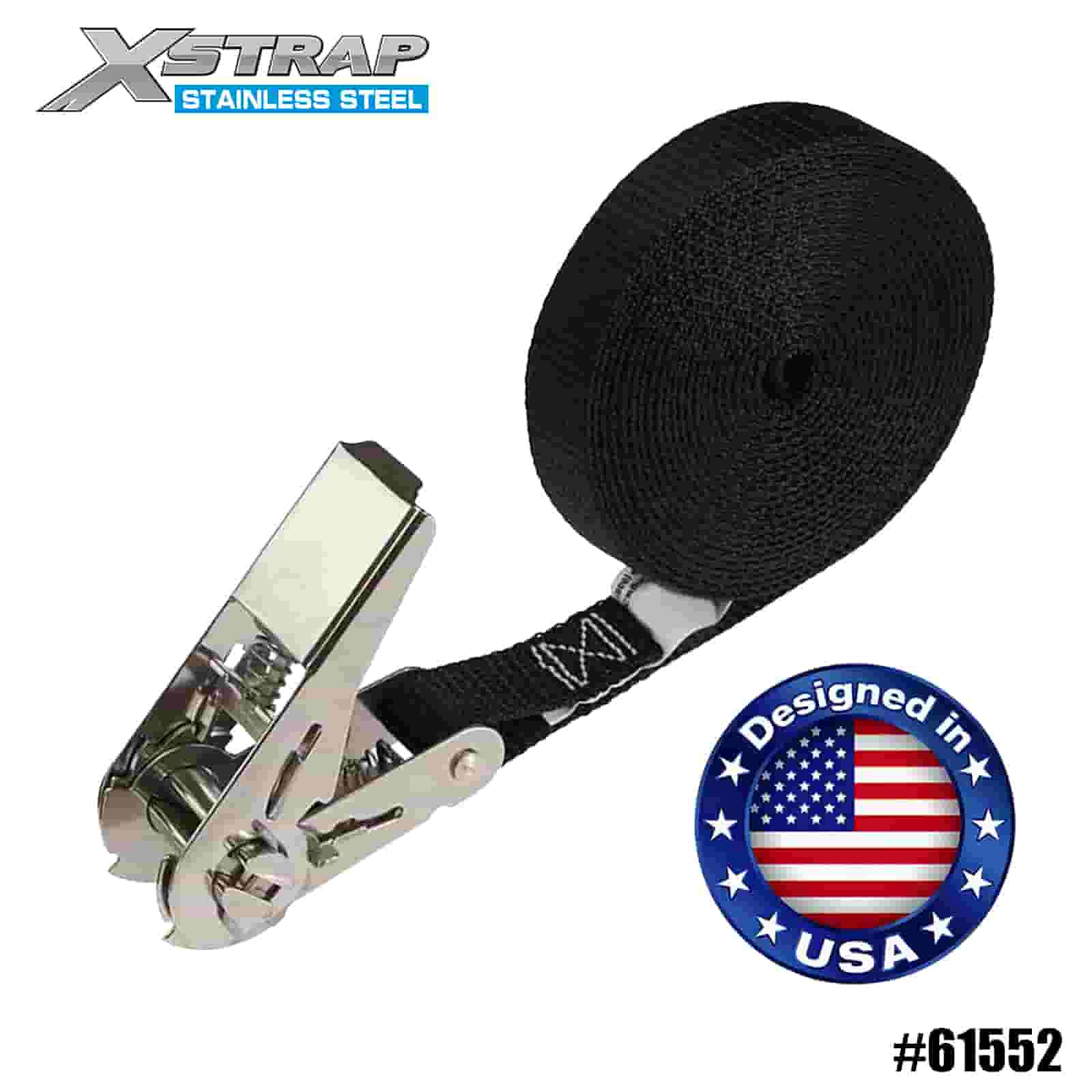 Xstrap 61552 1” x 15’ Hitam Keluli Tahan Karat Tak Berpenghujung Ratchet Ibu Jari 500lb SWL