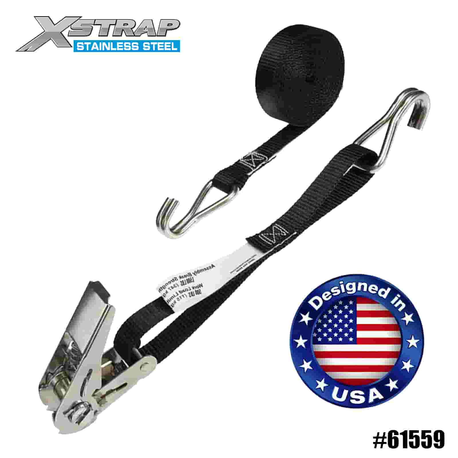 Xstrap 61559 4PK 1” x 10’ Hitam Keluli Tahan Karat Ikatan Ratchet Ibu Jari dengan Cangkuk Wayar 500lb SWL
