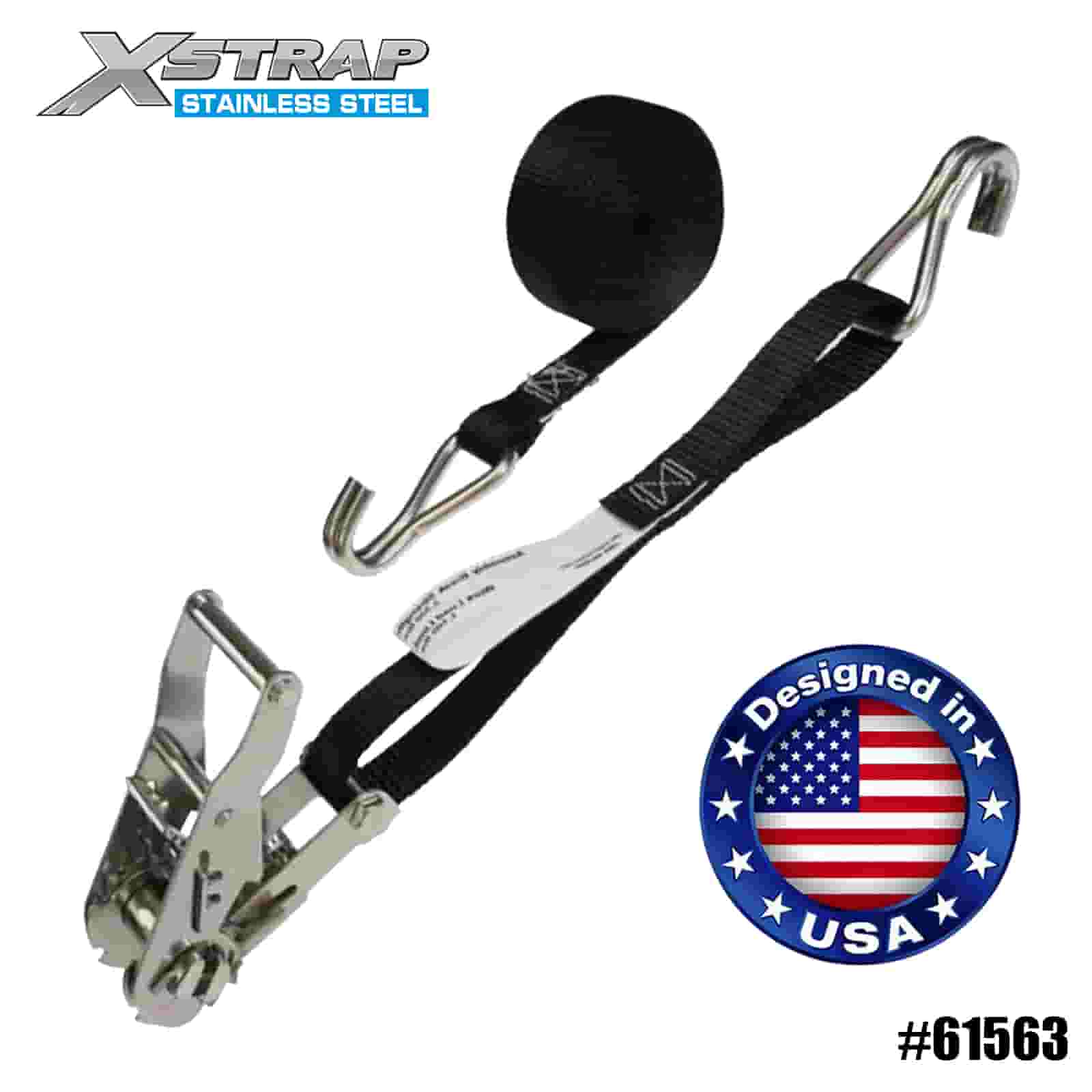 Xstrap 61563 4PK 1” x 10’ Tali Ratchet Hitam dengan Ratchet Keluli Tahan Karat dan Cangkuk Wayar 1000lb SWL